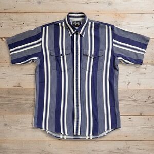 Roper Western Shirt Purple White  Striped  Button Down Short Sleeve Large USA